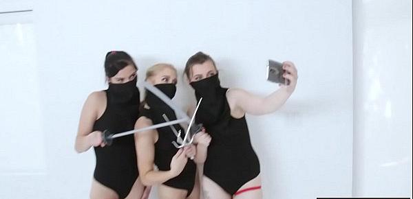  Cute ninja teens offer their pussies to a photographer